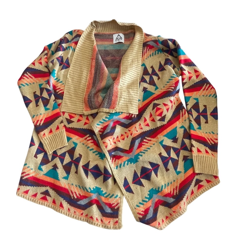 UNIF Oversized Western Aztec‎ Knit Cardigan Sweater XS Cowboycore Boho Festival - Picture 8 of 9